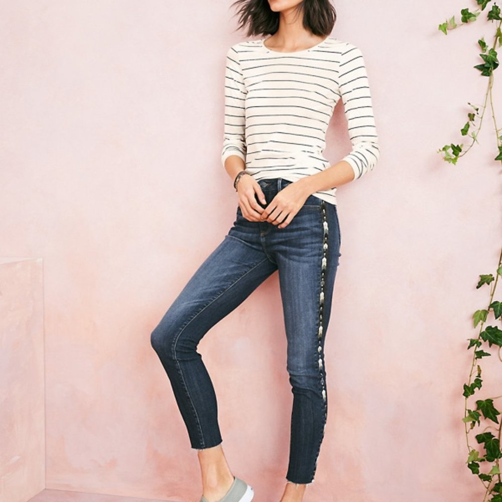 DRIFTWOOD Dark Blue Skinny Jeans with Aztec Side Detail